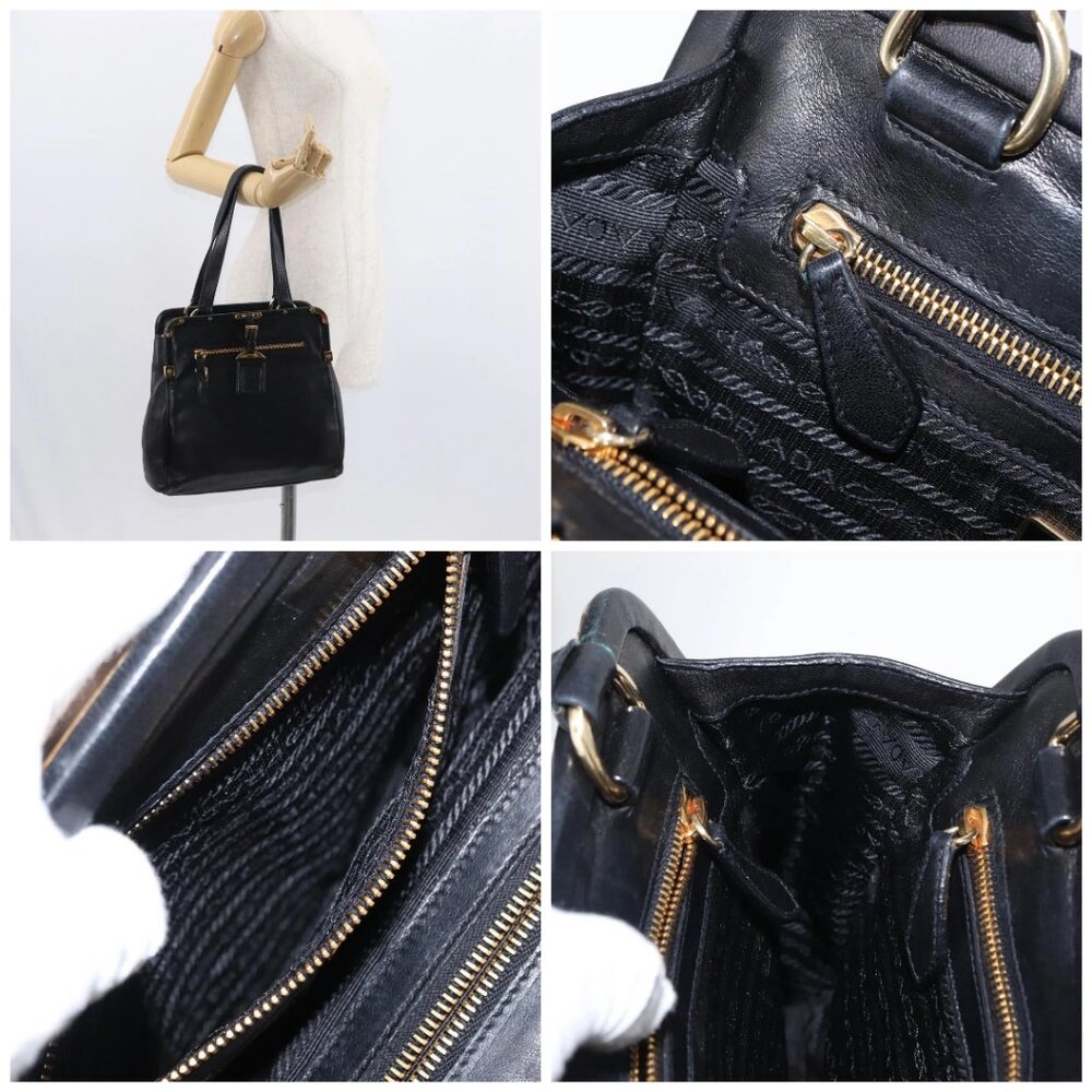 PRADA Hand Bag Leather Black Gold - Picture 16 of 16